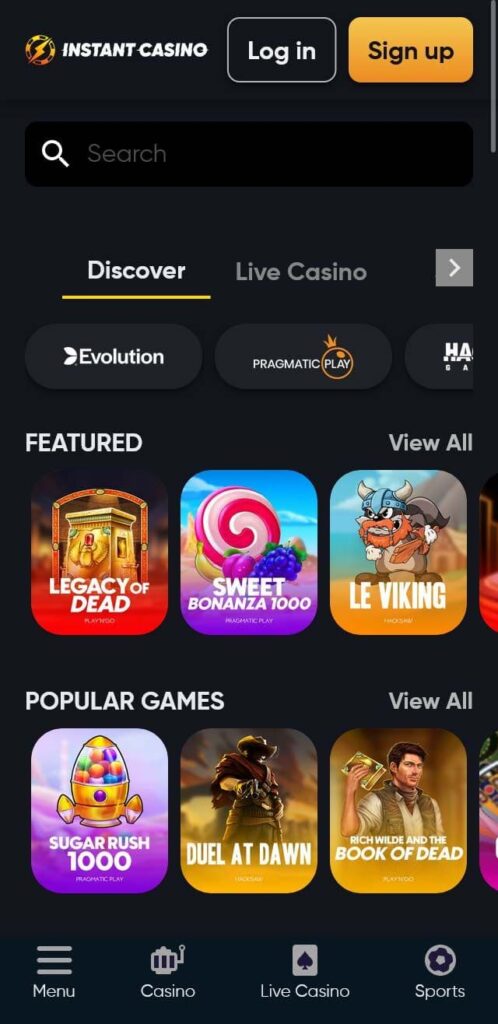 Accesează site-ul oficial Instant Casino